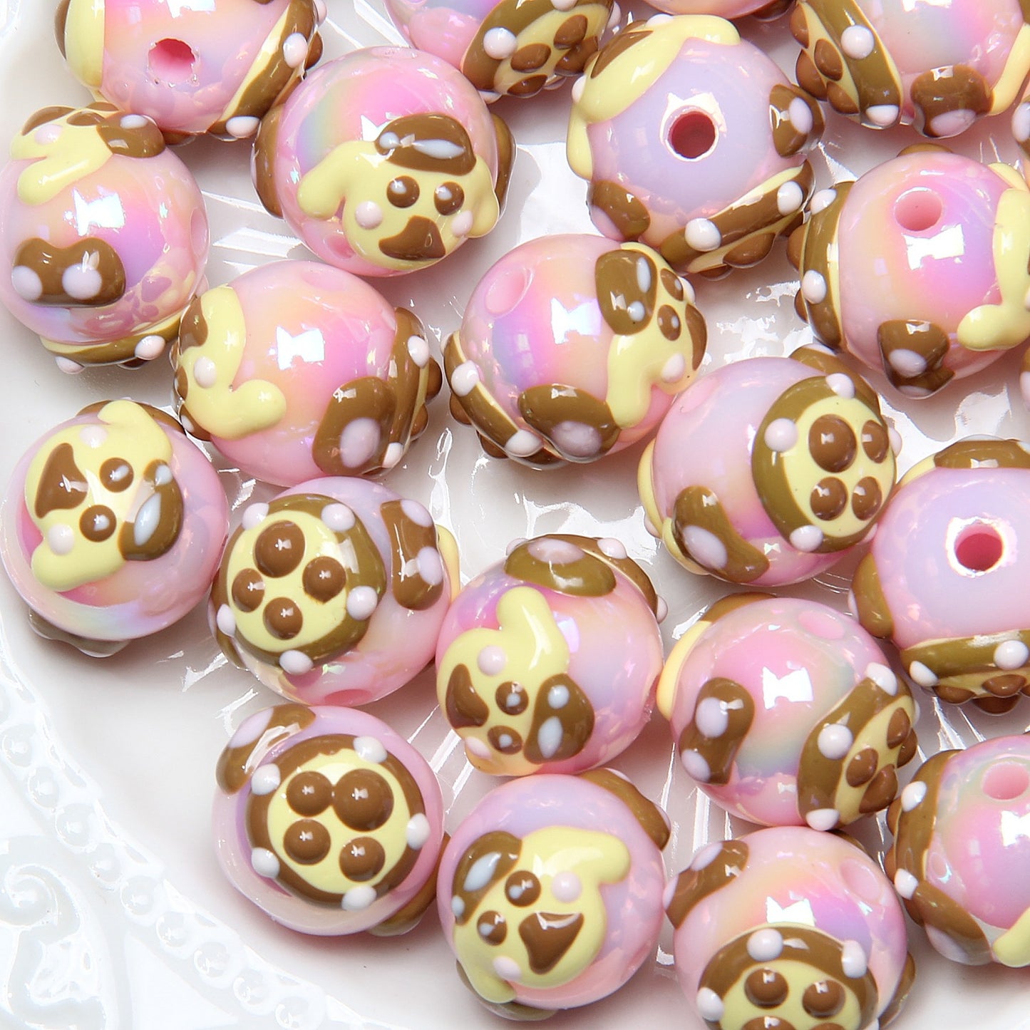 Hand Painted Acrylic Beads 16mm New Year Dog Faces 10pcs 4