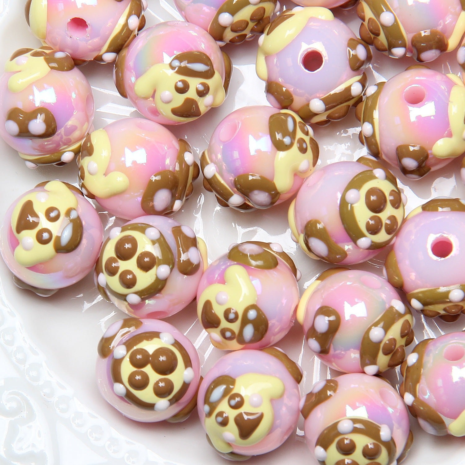 Hand Painted Acrylic Beads 16mm New Year Dog Faces 10pcs 4