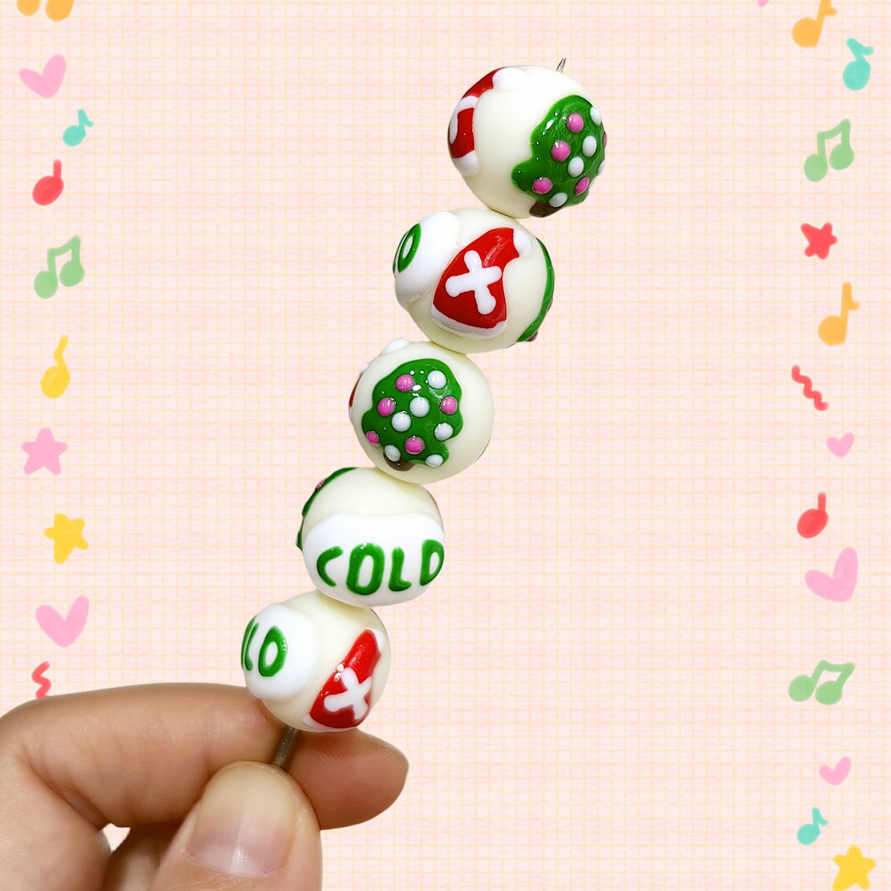Hand Painted Starfish Acrylic Beads 16mm Christmas Cap Series 5pcs 6