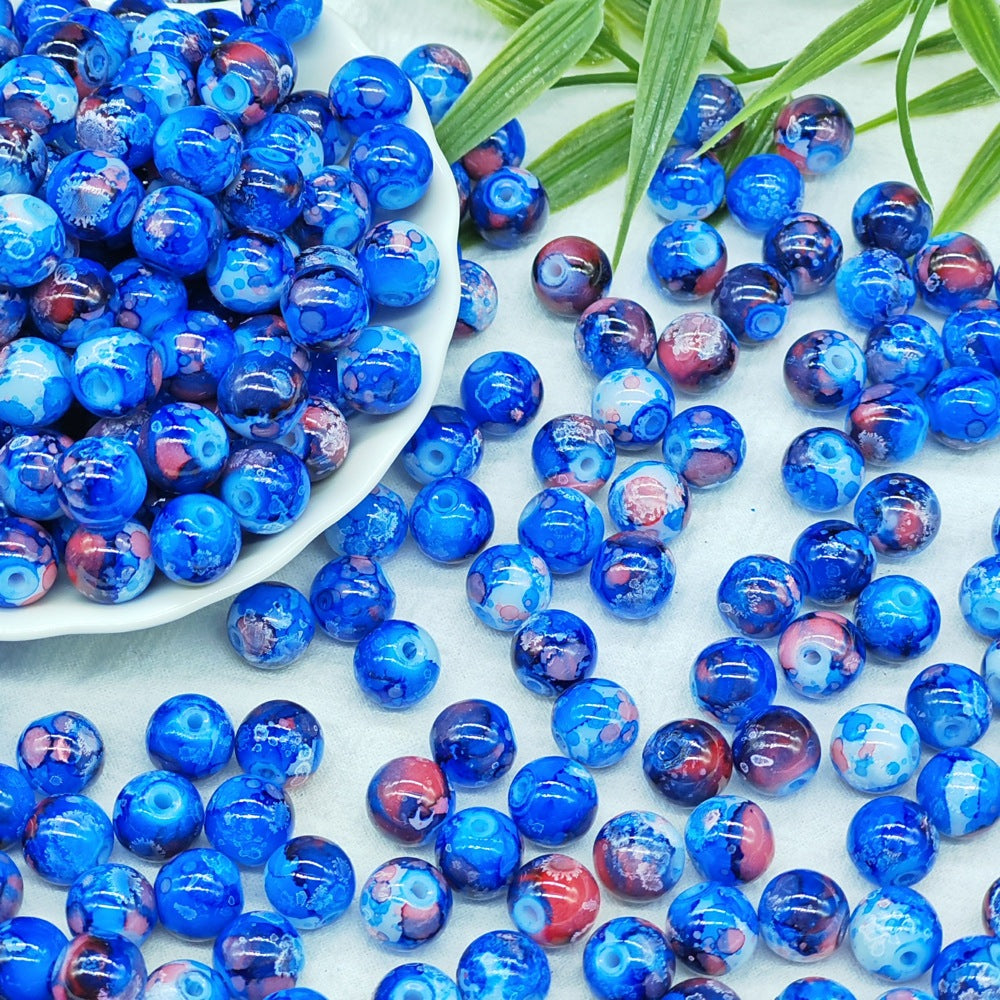 Antique Imitation Ceramic Splash Ink Round Glass Beads 10mm 100pcs 10