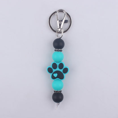 Cartoon Dog Claw Silicone Beaded Keychain with Paw Print Charm 12