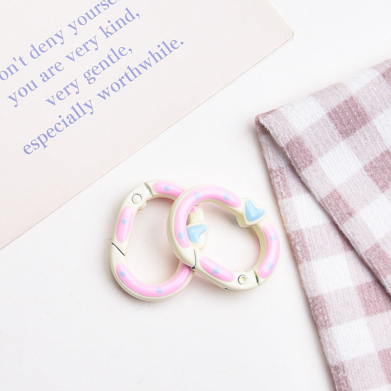 Zinc Alloy Heart Oval Painted Spring Keyrings 28mm 6pcs 5