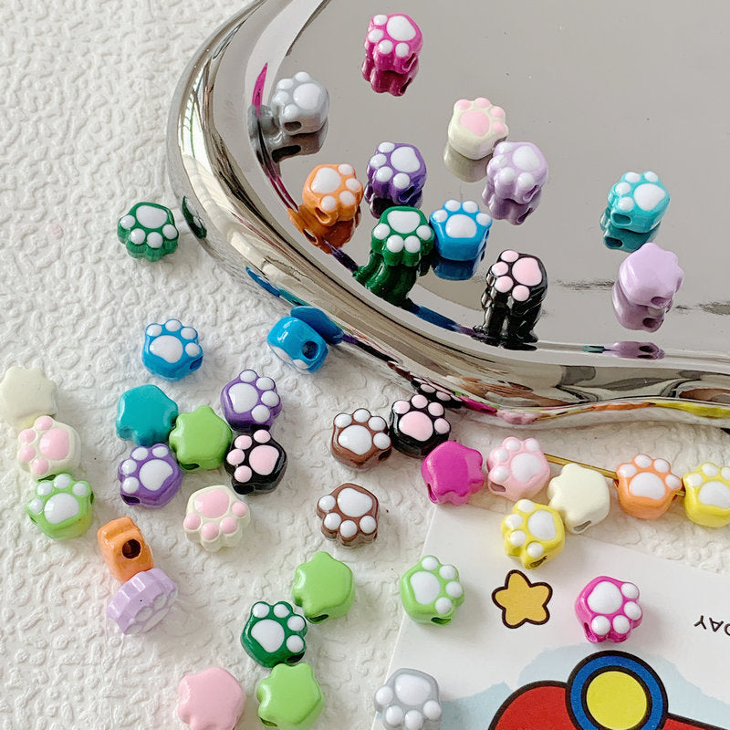 Cat Paw Metal Beads 11mm Glossy Enamel Painted Alloy 10pcs