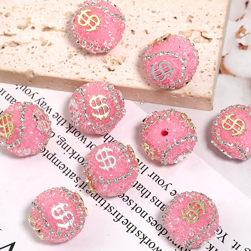 Dollar Bill Ball Rhinestone Beads 19mm Clustered Stones 5pcs 7