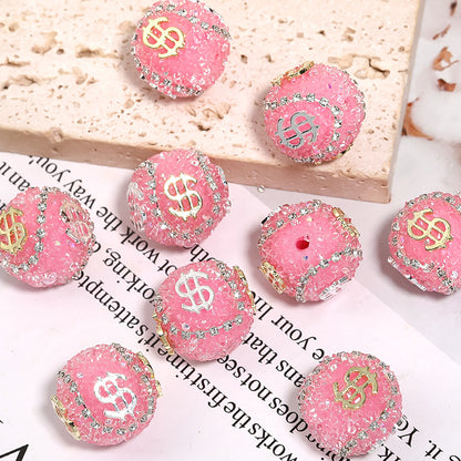 Dollar Bill Ball Rhinestone Beads 19mm Clustered Stones 5pcs 7