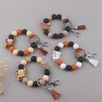 Silicone Beaded Yak Wristlet Keychain with Faux Leather Tassel 2