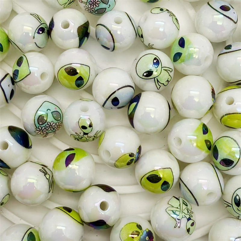 Plating Round Acrylic Beads 16mm Alien Design Mixed Colors 50pcs 5