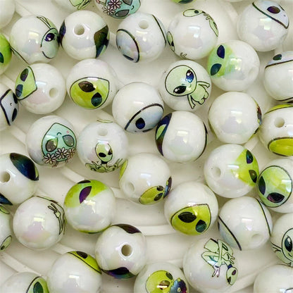 Plating Round Acrylic Beads 16mm Alien Design Mixed Colors 50pcs 5