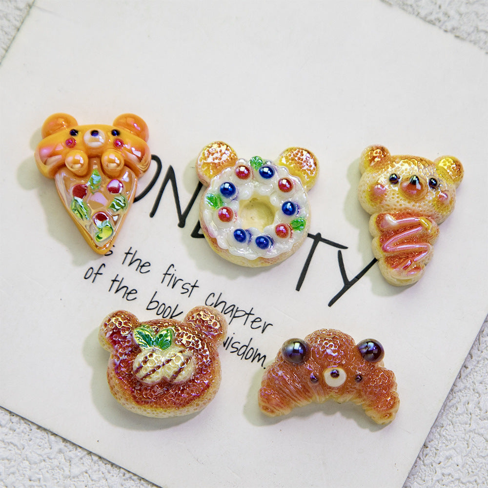 Plating Irregular Bear Bread Resin Beads Glossy Colorful 10pcs 11