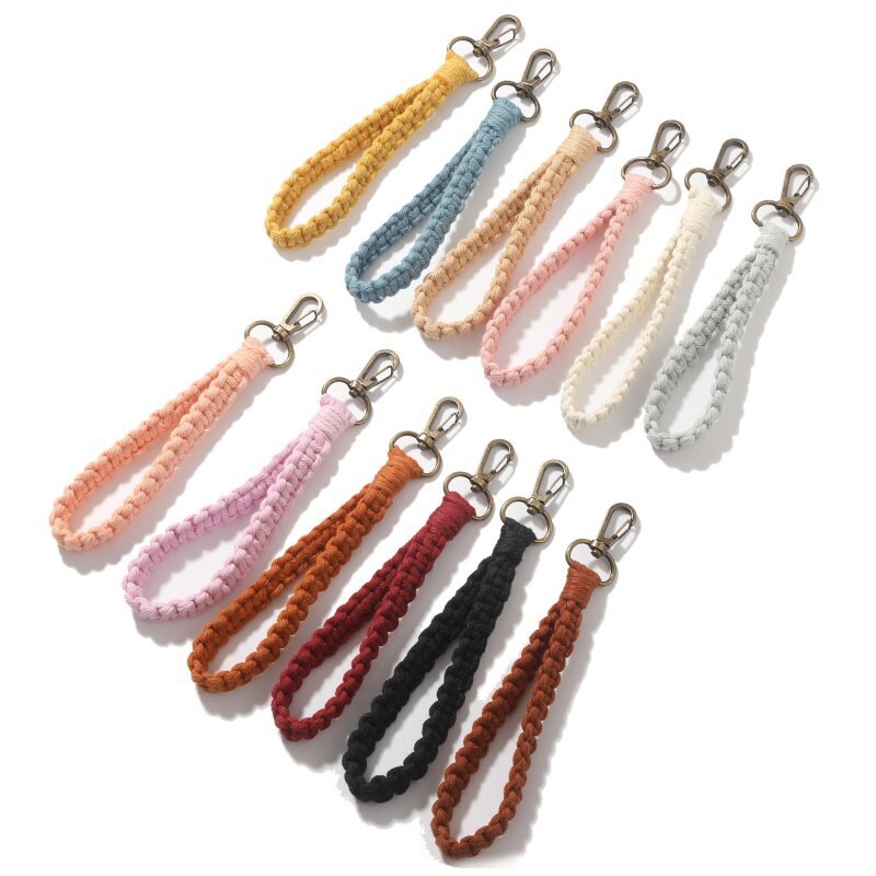 Woven Cotton Rope Wristlet Keychain Pastel Autumn Colors
