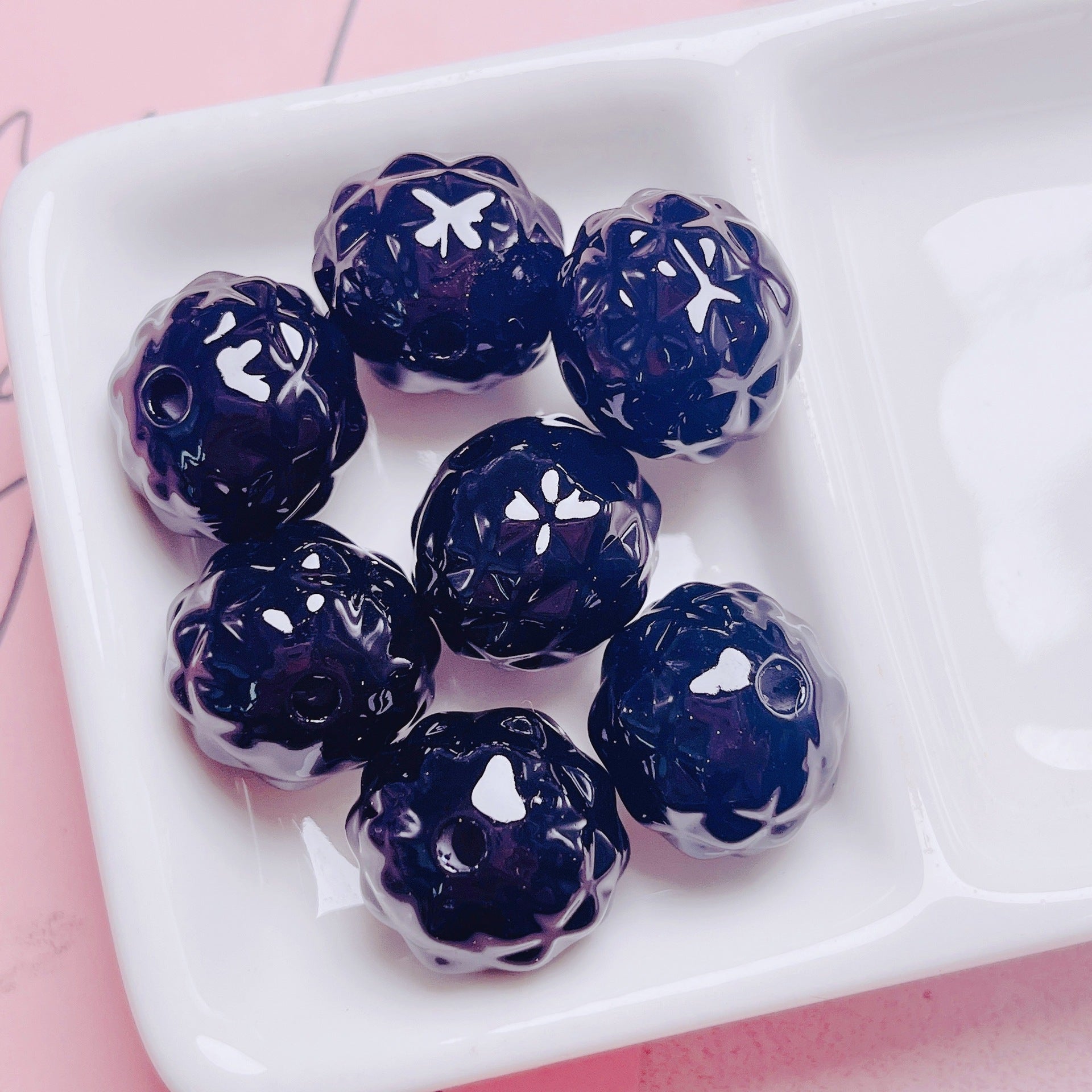 Painted Round Acrylic Beads 17mm Glossy Pineapple Texture 20pcs 4