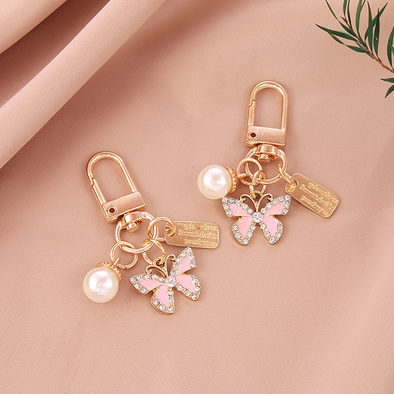 Alloy Butterfly Keychain Cartoon Pearl Crystal Accent Metal 2