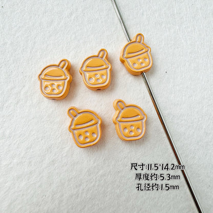 Heart Metal Beads Baking Painted Bubble Tea Design Alloy 10pcs 15