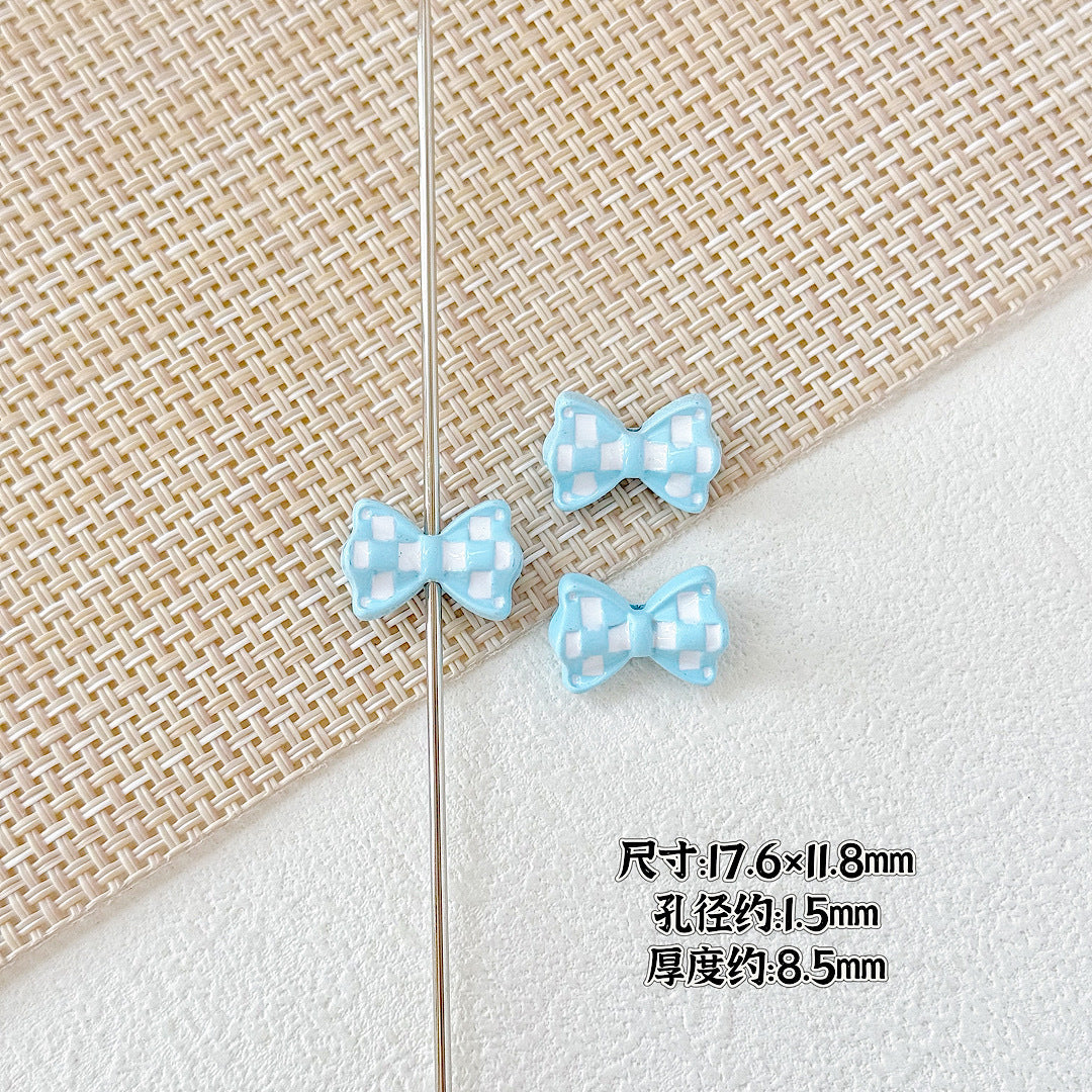 Bow Metal Beads 17mm Baking Painted Checkered Pattern 10pcs 6