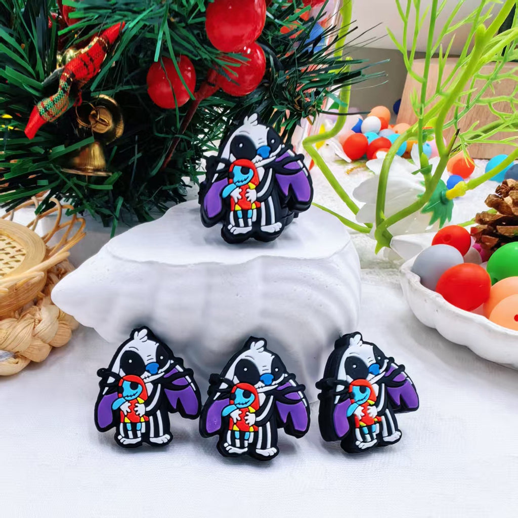 Silicone Focal Beads Purple Stitch Zebra Pattern 20pcs
