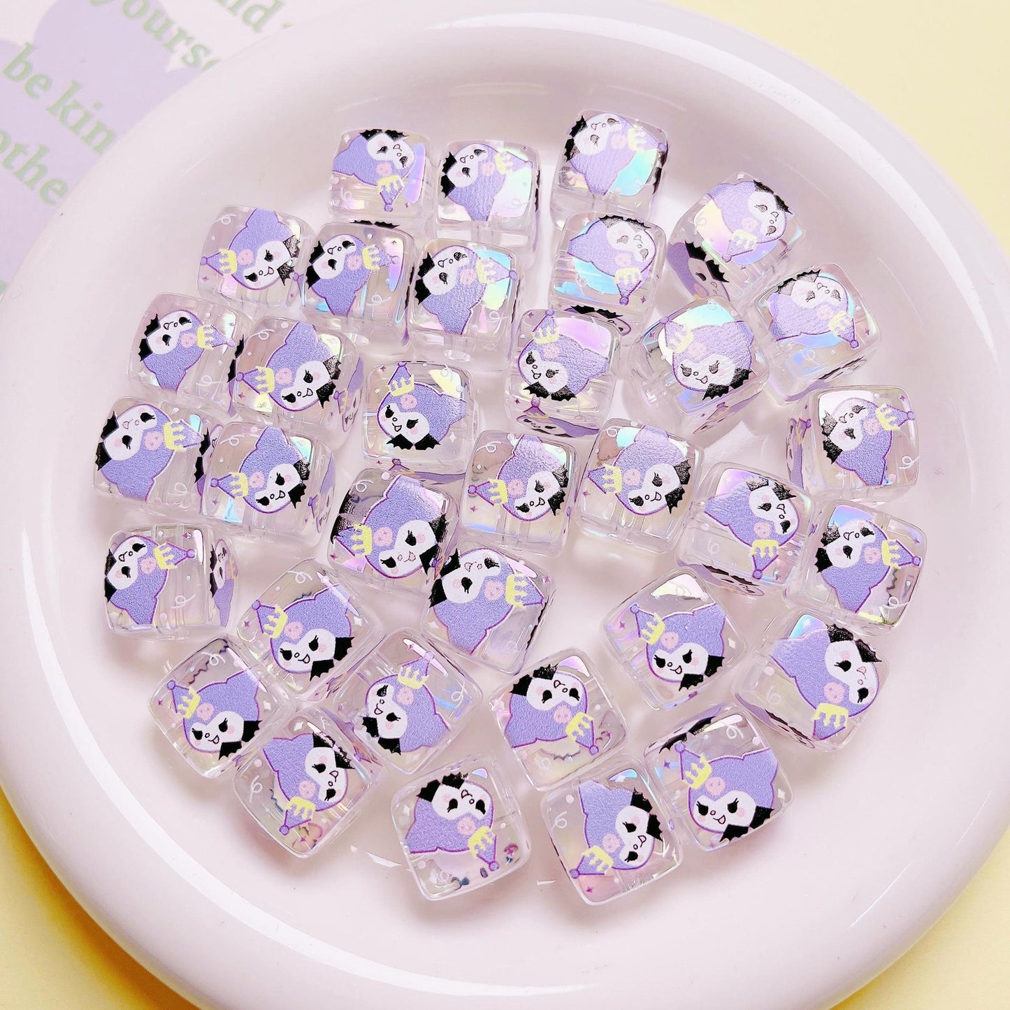 Clear Square Acrylic Beads 14mm Sanrio Cartoon Designs 10pcs 10