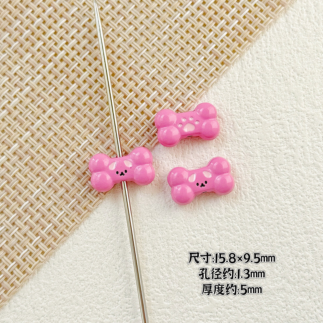 Bone and Heart Metal Beads 15mm and 10mm Baking Painted Alloy 10pcs 12