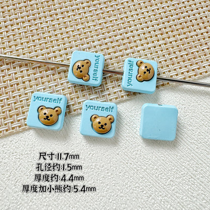 Square Teddy Bear and Luggage Metal Beads 12mm Colorful Painted 10pcs 16