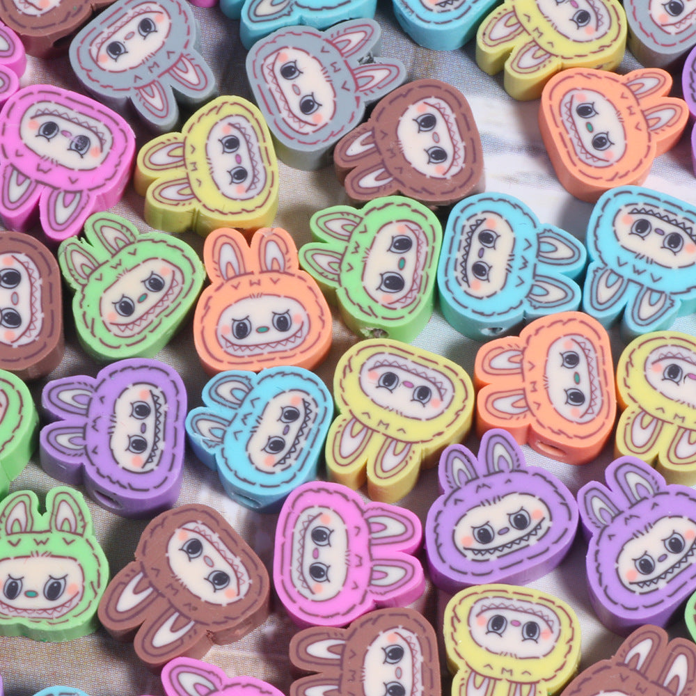 Labub Character Clay Beads 10mm Colorful Bunny Faces 200pcs 3
