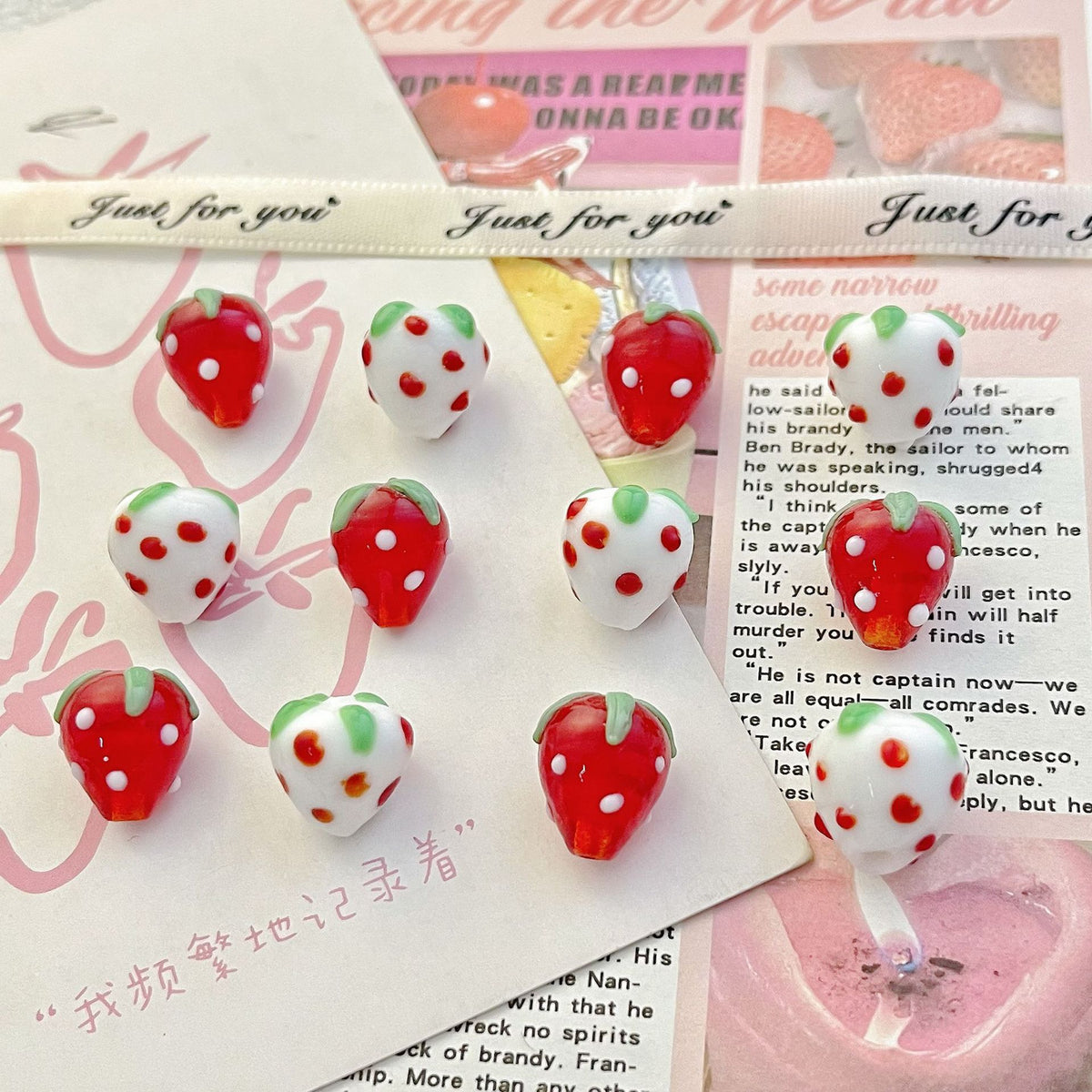 Hand Painted Strawberry Enamel Glass Beads 14mm 1pc 4