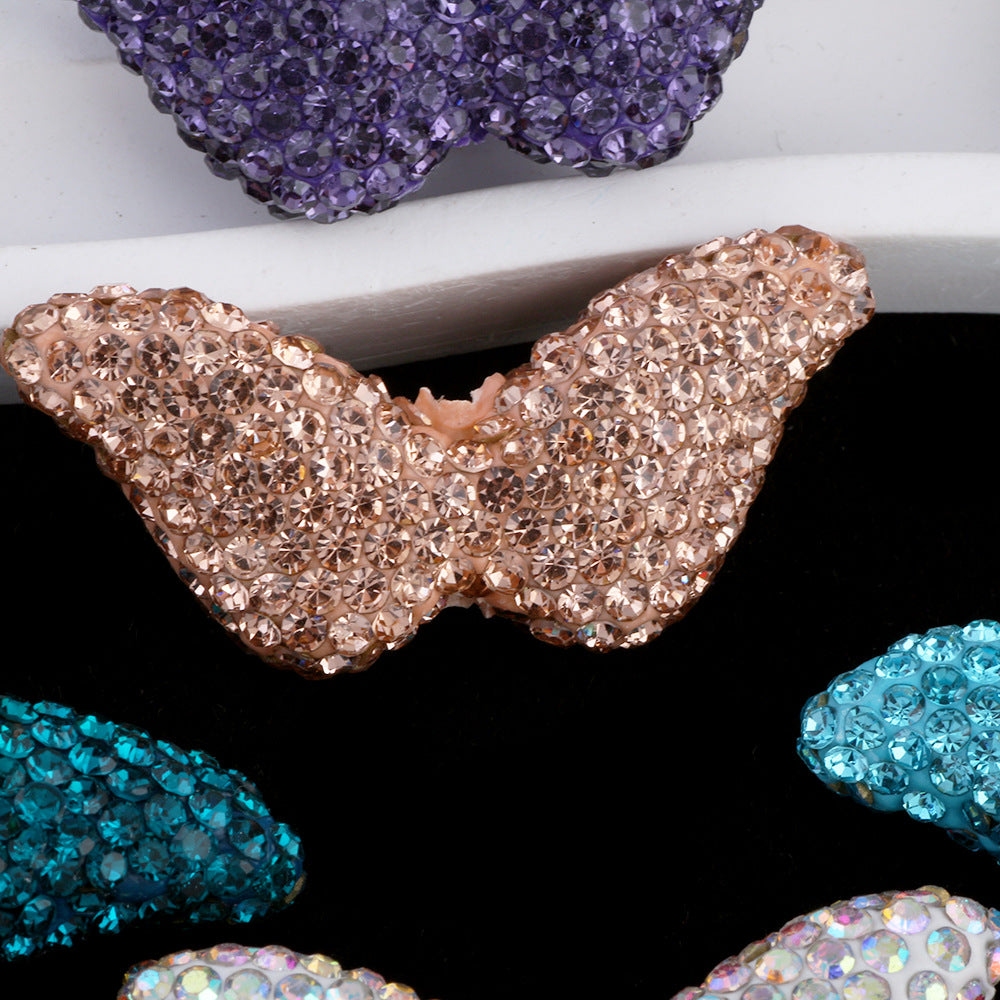 Polymer Clay Wing Rhinestone Beads 37mm Full Rhinestone Pave 6pcs 4