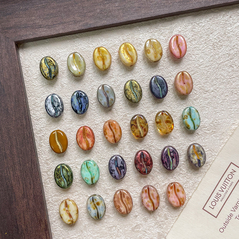 Vintage Czech Coffee Bean Lampwork Glass Beads 8x11mm 10pcs 2