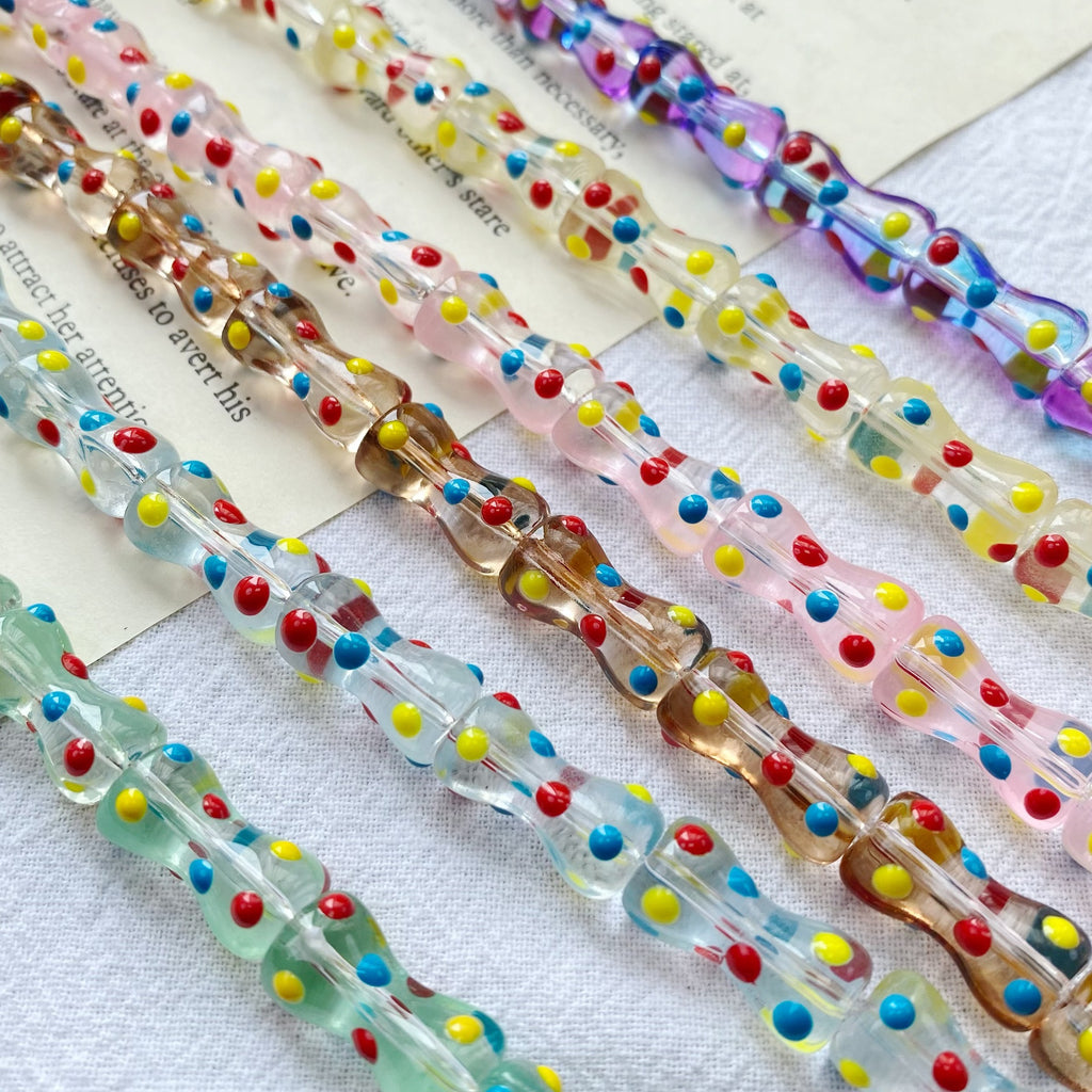 Painted Dotted Bone Glass Beads 17mm Hand Painted Colorful 1pc 2