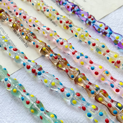 Painted Dotted Bone Glass Beads 17mm Hand Painted Colorful 1pc 2