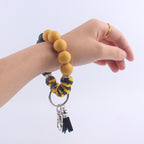 Tassel Leopard Print Silicone Bead Wristlet Keychain Soft Matte 3