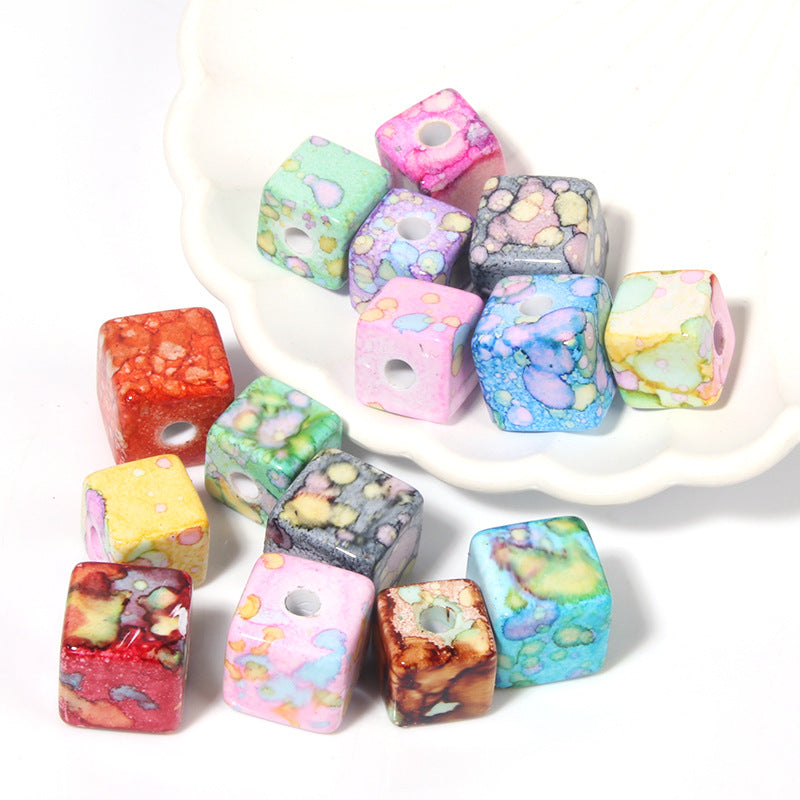 Splash Ink Pattern Acrylic Square Beads 12-14mm Colorful 20pcs 2