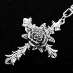 Rose Cross Keychain Metal Zinc Alloy Vintage Floral Design 2