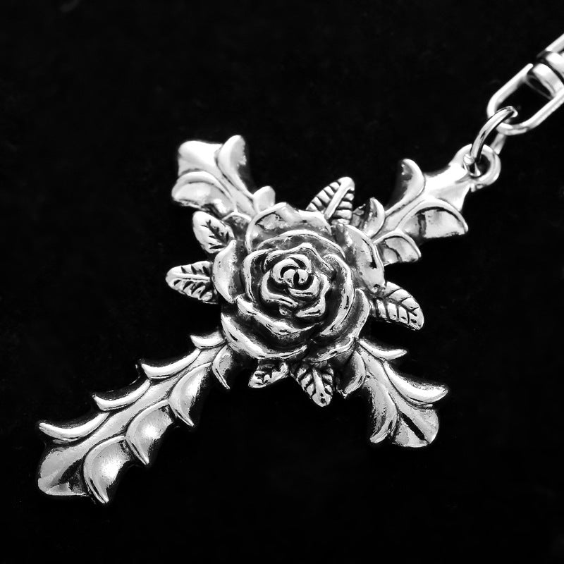 Rose Cross Keychain Metal Zinc Alloy Vintage Floral Design 2