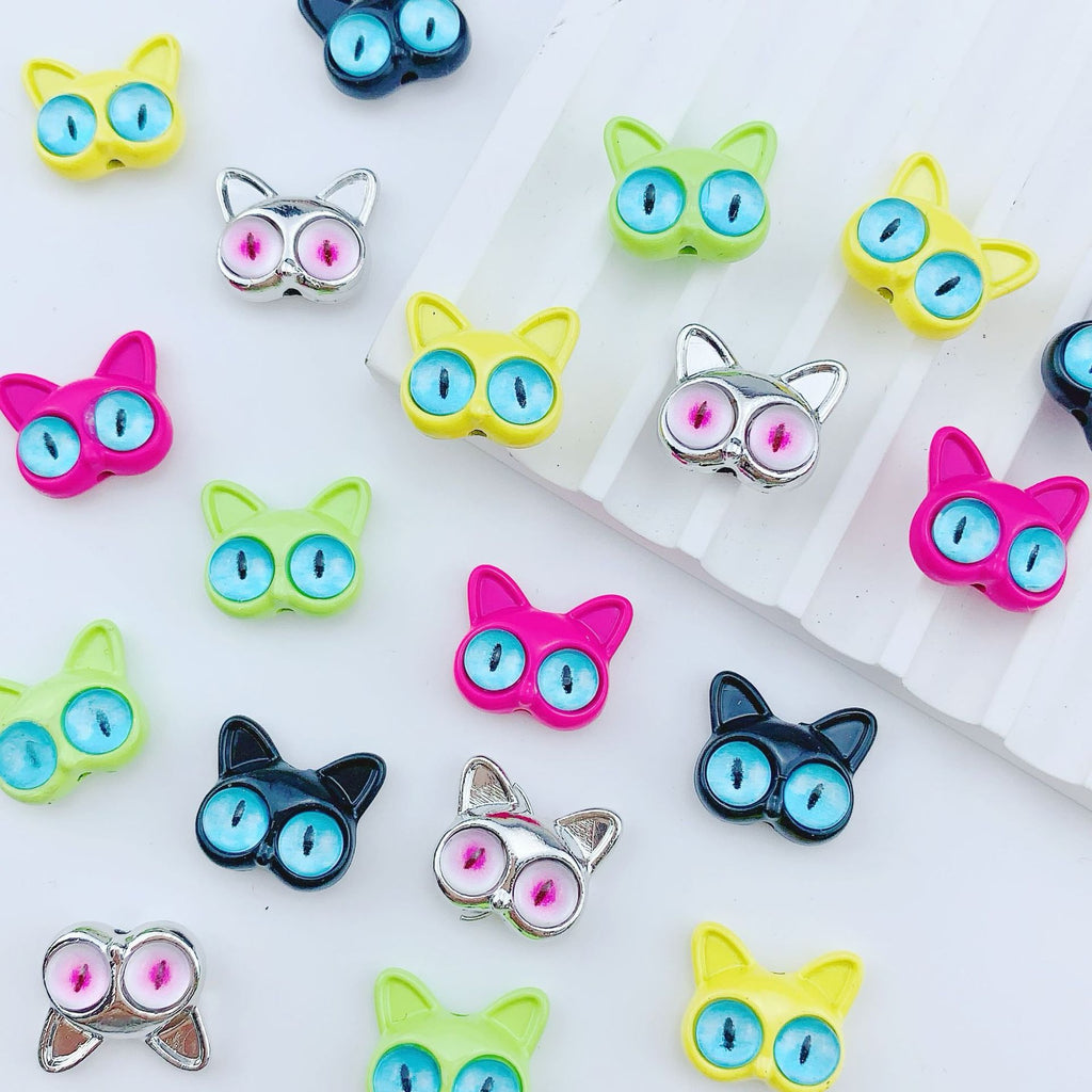 Cat Eye Monster Metal Beads 16mm Baking Painted 10pcs
