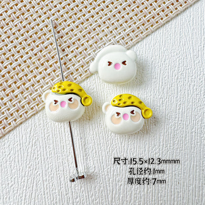 Baking Painted Teddy Bear and Flowerpot Metal Beads 15mm 10pcs 10