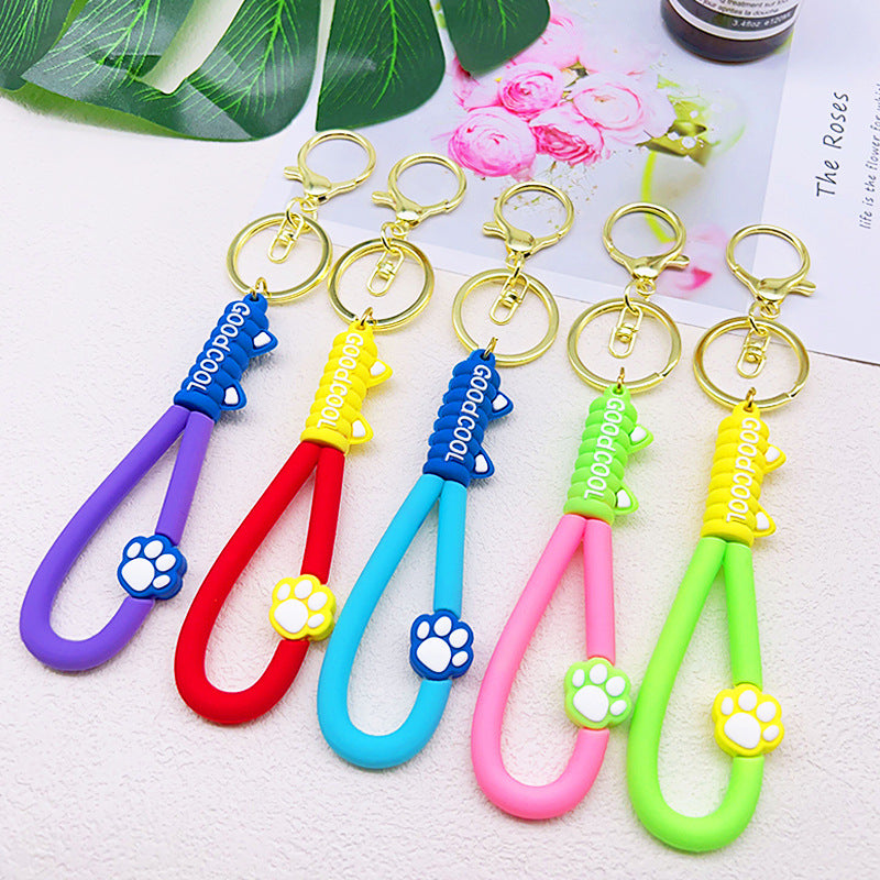 PVC Cat Claw Leather Lanyard Keychain Soft Rubber Paw Charm