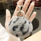 Plush Leopard Pom Pom Heart Keychain Soft Faux Fur 13cm 2pcs 9