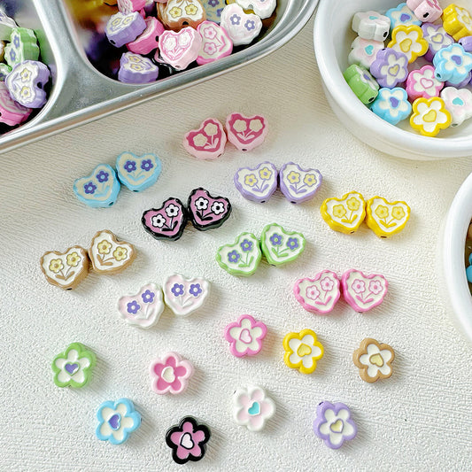 Heart and Flower Metal Beads 10mm Baking Painted Two-Color 20pcs