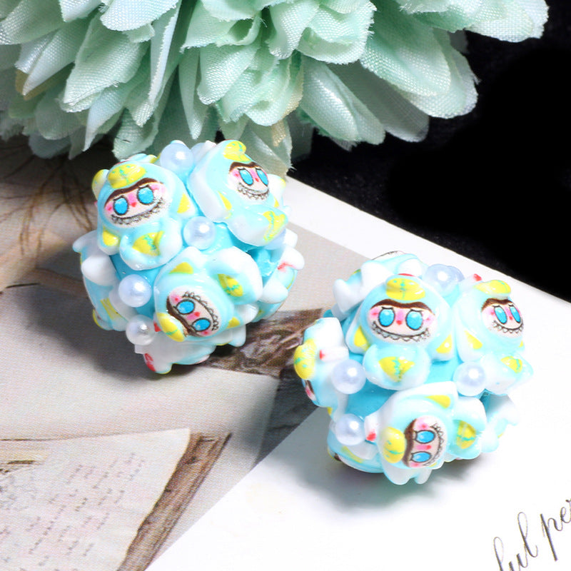 Embellished Bubblegum Beads 20mm Labub Polymer Clay Detailed 5pcs 10