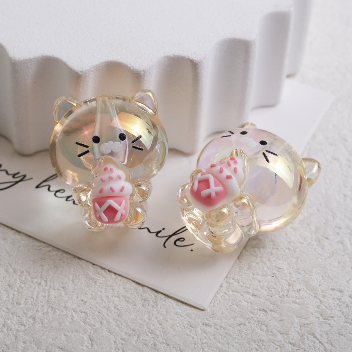 Plating Heart Acrylic Beads 27mm Transparent Cat Design 10pcs 10