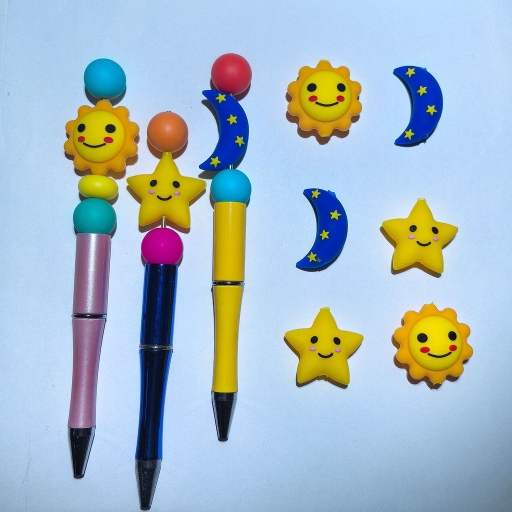 Silicone 3D Focal Beads Stars Moon Sun Smiling Face Colorful 20pcs 2