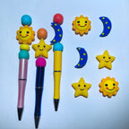 Silicone 3D Focal Beads Stars Moon Sun Smiling Face Colorful 20pcs 2