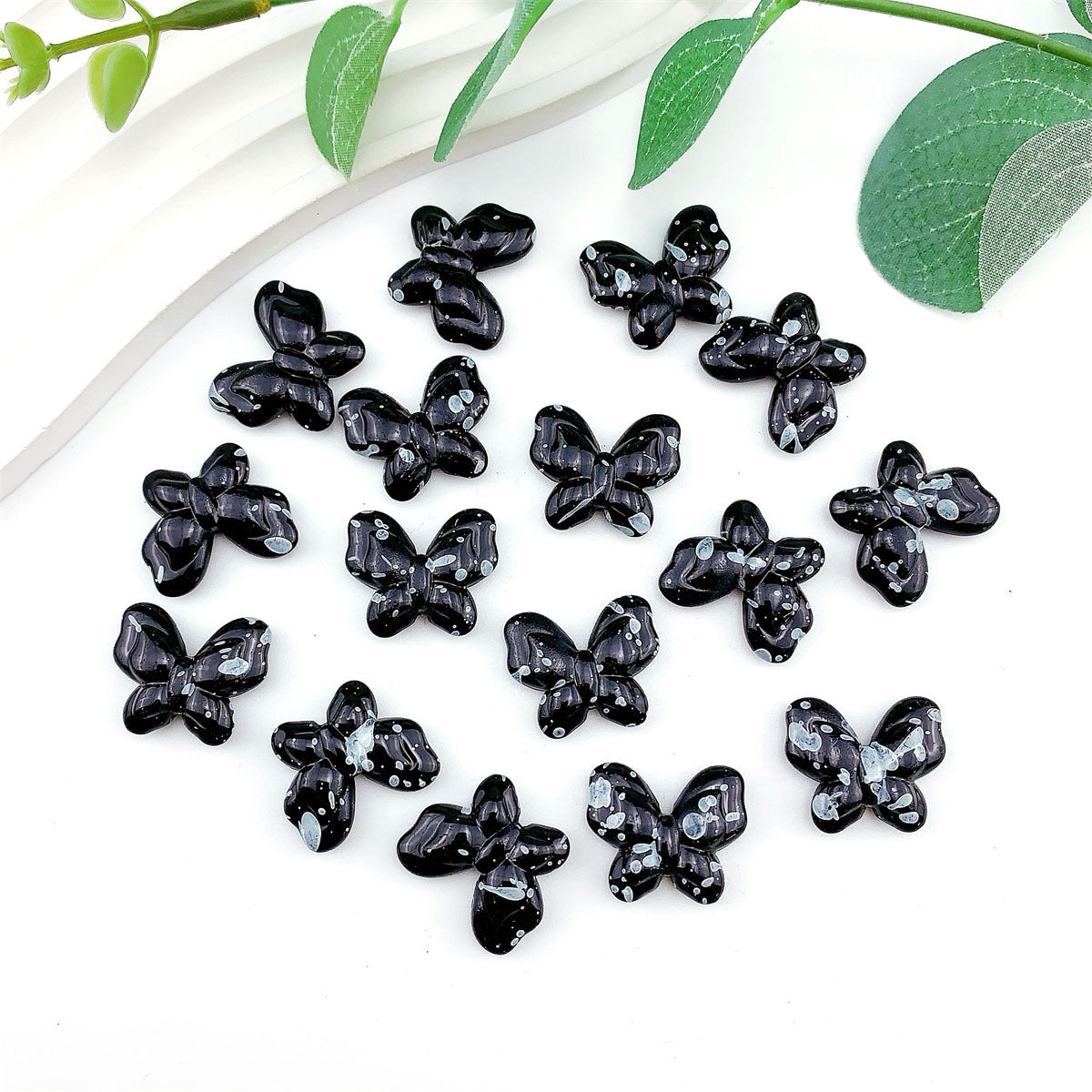 Spray Painted Butterfly Heart Star Acrylic Beads Black and White 100pcs 18
