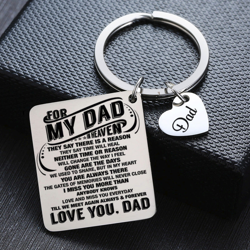 Father's Day Gift Stainless Steel Engraved Heart Charm Keychain 3