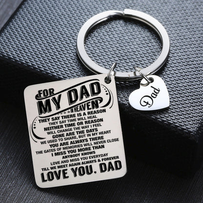 Father's Day Gift Stainless Steel Engraved Heart Charm Keychain 3