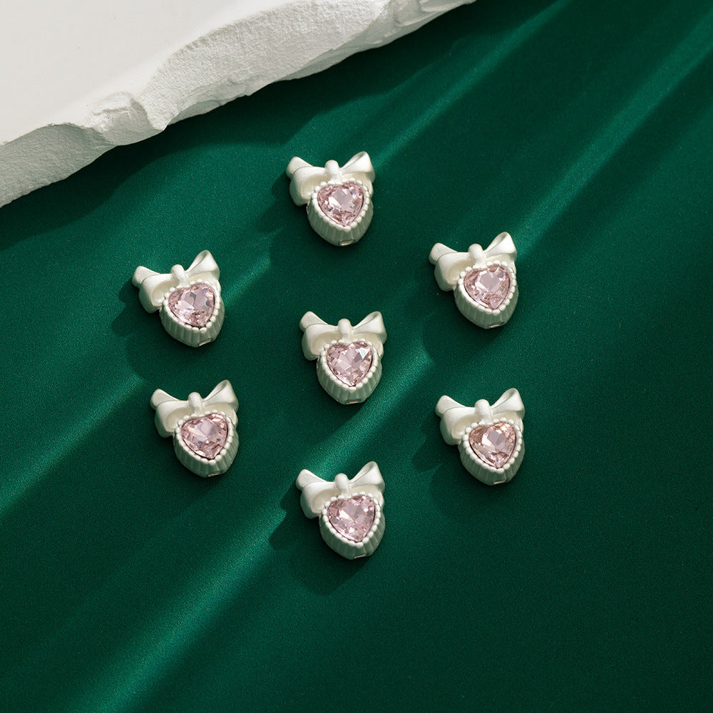 Heart Bow Metal Beads 13mm Rhinestone Accent 10pcs 6
