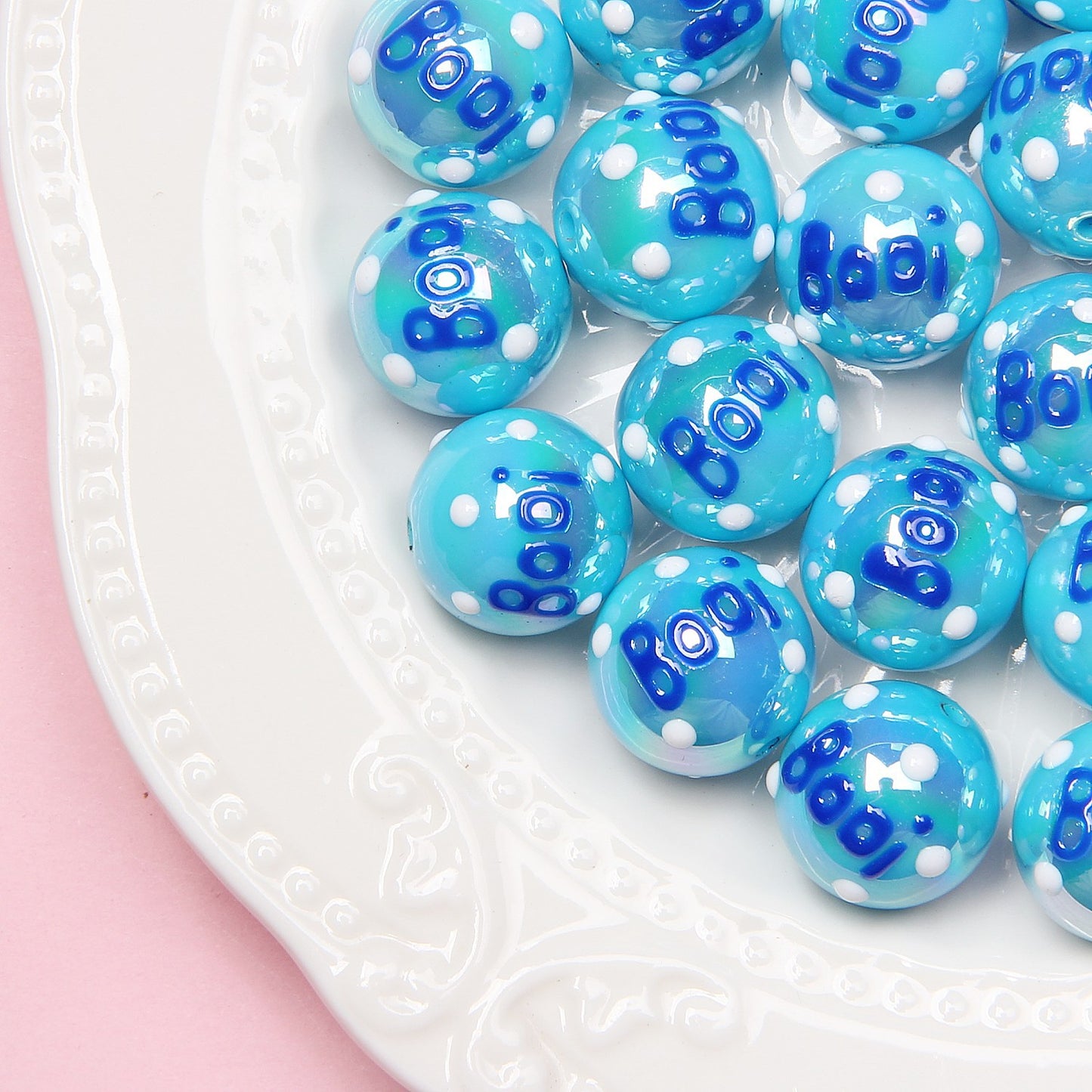 Hand Painted Cat Claw Strawberry Series Acrylic Beads 16mm 10pcs 3