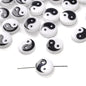 Tai Chi Flat Acrylic Beads 7-13mm Black White Color Printing 5pcs 9