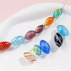 Vintage Pattern Olive Shaped Blown Glass Beads Handmade 4pcs 3