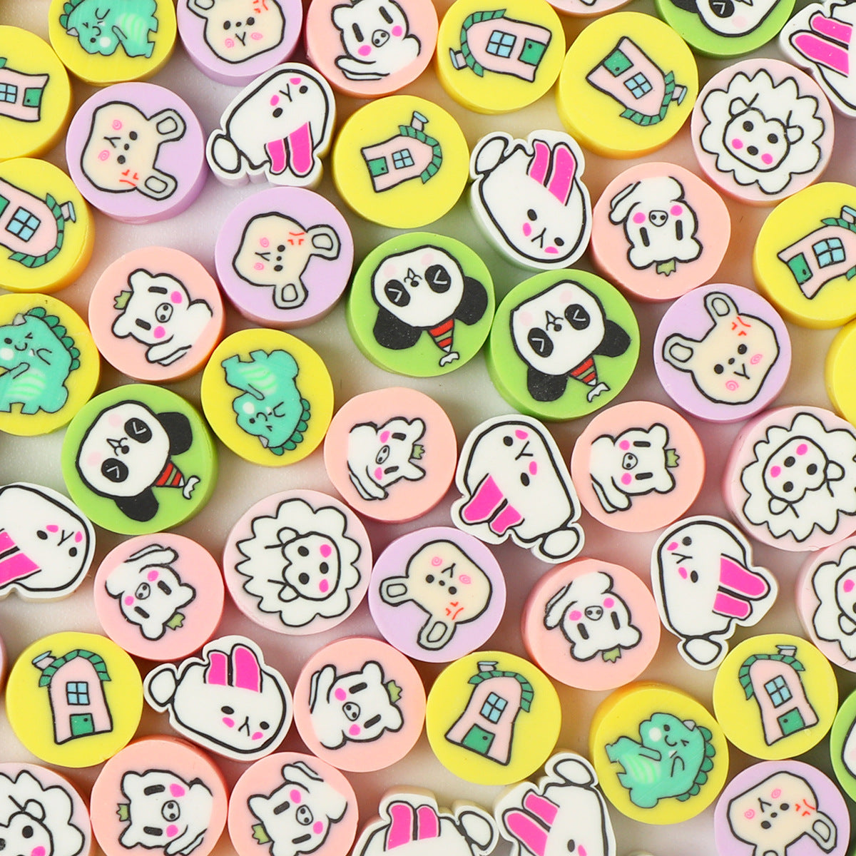 Flat Clay Beads 9mm Cute Animal Series Pastel Colors 100pcs