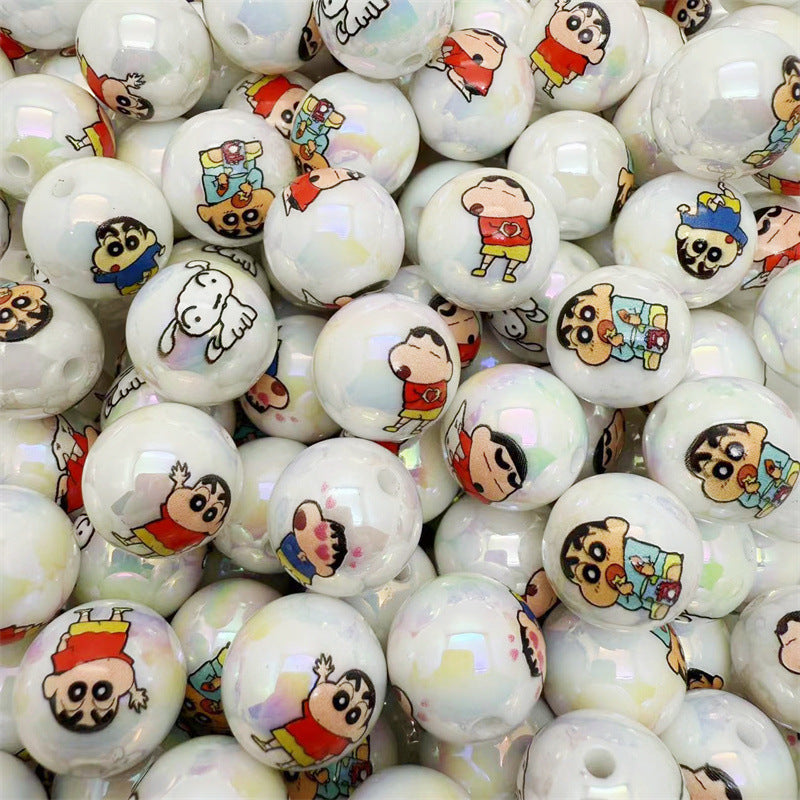 Plating Acrylic Beads 16mm White Shin Chan Printed Glossy 50pcs 5